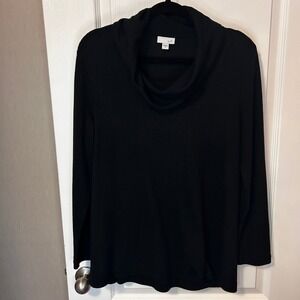 JJill Black Waffle Knit Cowl Neck Long Sleeve Casual Top Women's Medium